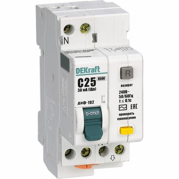 Дифференциальный автоматический выключатель SCHNEIDER ELECTRIC DEKRAFT 1Р+N 40А 30мА тип AC х-ка С ДИФ-102 нов. 4,5кА 16007DEK Дифференциальный автоматический выключатель SCHNEIDER ELECTRIC DEKRAFT 1Р+N 40А 30мА тип AC х-ка С ДИФ-102 нов. 4,5кА 16007DEK