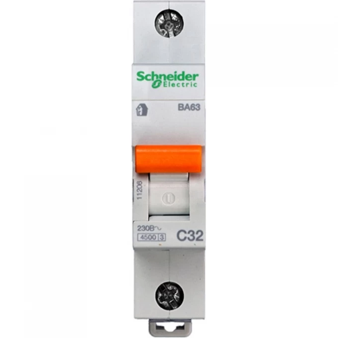 Автоматический выключатель SCHNEIDER ELECTRIC ДОМОВОЙ ВА63 1П 32A C 4,5 кА, Болгария/Италия 11206 Автоматический выключатель SCHNEIDER ELECTRIC ДОМОВОЙ ВА63 1П 32A C 4,5 кА, Болгария/Италия 11206