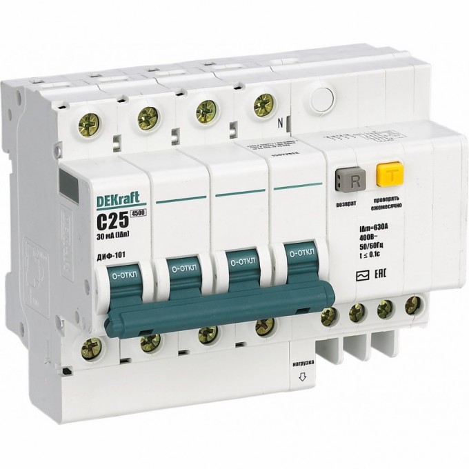 Дифференциальный автоматический выключатель SCHNEIDER ELECTRIC DEKRAFT 4Р 50А 30мА тип AC х-ка С ДИФ-101 4,5кА 15025DEK Дифференциальный автоматический выключатель SCHNEIDER ELECTRIC DEKRAFT 4Р 50А 30мА тип AC х-ка С ДИФ-101 4,5кА 15025DEK