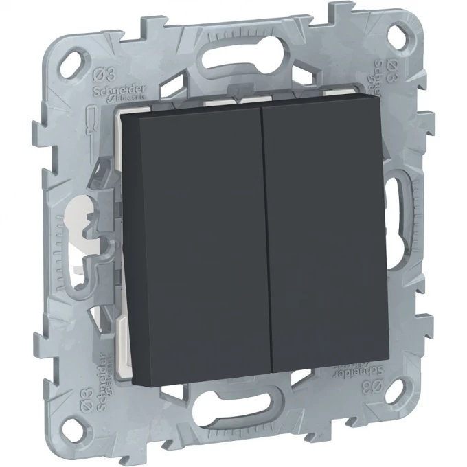 Переключатель 2-клавишный SCHNEIDER ELECTRIC UNICA NEW, перекрестный, 2 x сх. 7, 10 AX, 250 В, антрацит NU521554 Переключатель 2-клавишный SCHNEIDER ELECTRIC UNICA NEW, перекрестный, 2 x сх. 7, 10 AX, 250 В, антрацит NU521554