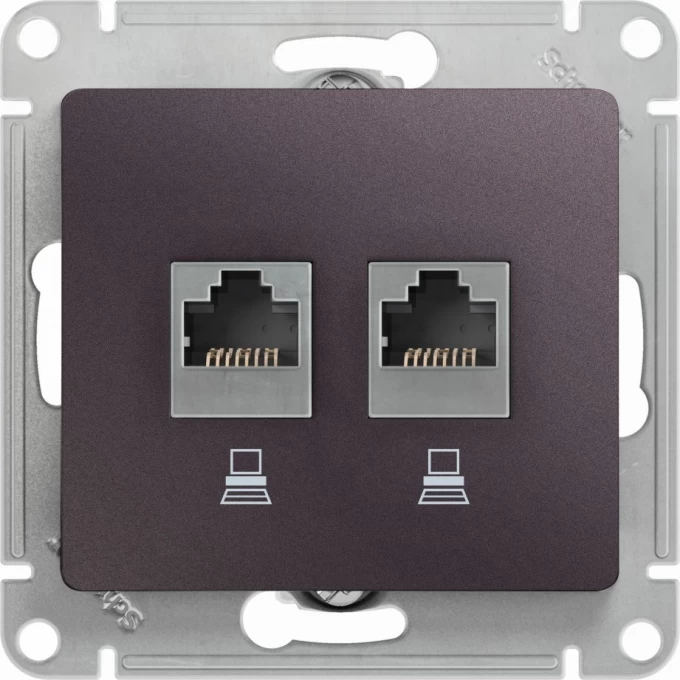 Розетка двойная компьютерная SCHNEIDER ELECTRIC GLOSSA RJ45+RJ45, кат.5E, механизм, сиреневый туман GSL001485KK Розетка двойная компьютерная SCHNEIDER ELECTRIC GLOSSA RJ45+RJ45, кат.5E, механизм, сиреневый туман GSL001485KK