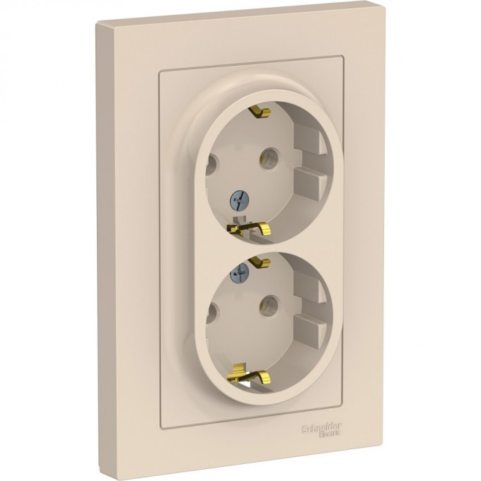 Розетка двойная SCHNEIDER ELECTRIC ATLASDESIGN с заземлением, в сборе, бежевый ATN000224 Розетка двойная SCHNEIDER ELECTRIC ATLASDESIGN с заземлением, в сборе, бежевый ATN000224