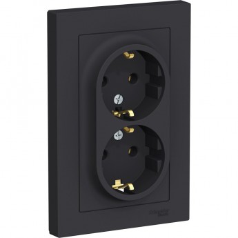 Розетка двойная SCHNEIDER ELECTRIC ATLASDESIGN с заземлением, в сборе, карбон