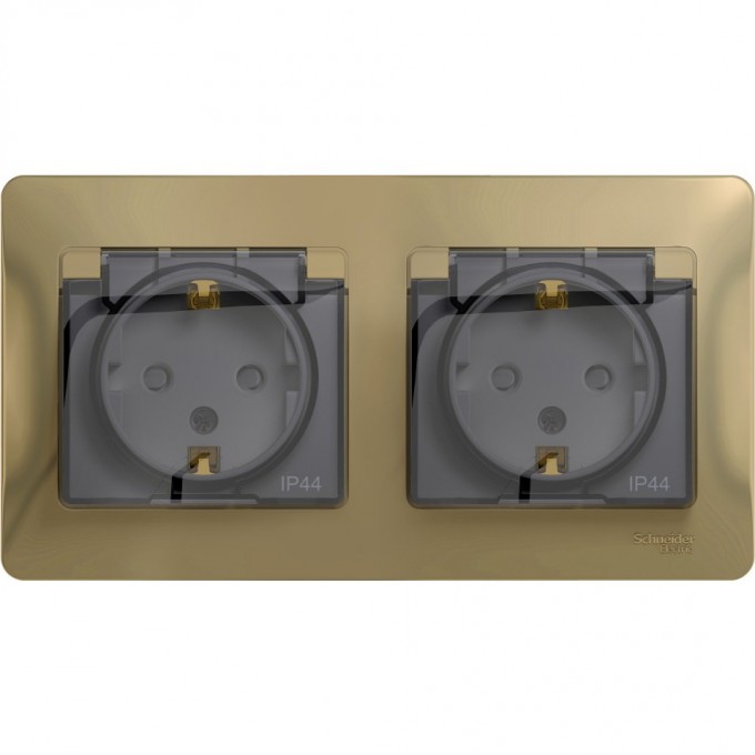 Розетка двойная SCHNEIDER ELECTRIC GLOSSA с заземлением, со шторками, в сборе, IP44, титан GSL000447 Розетка двойная SCHNEIDER ELECTRIC GLOSSA с заземлением, со шторками, в сборе, IP44, титан GSL000447