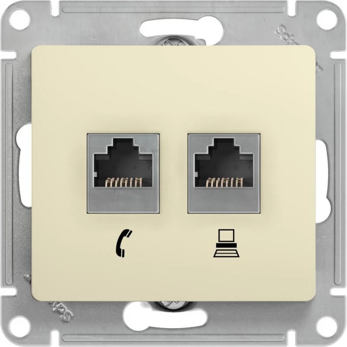 Розетка компьютерная/телефонная SCHNEIDER ELECTRIC GLOSSA двойная RJ11+RJ45, кат.5E, механизм, БЕЖЕВЫЙ GSL000285 Розетка компьютерная/телефонная SCHNEIDER ELECTRIC GLOSSA двойная RJ11+RJ45, кат.5E, механизм, БЕЖЕВЫЙ GSL000285