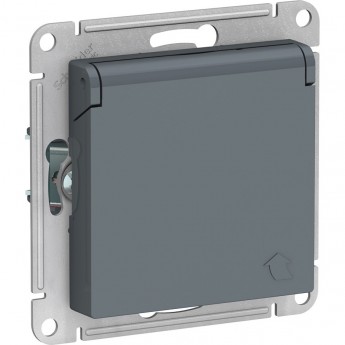 Розетка SCHNEIDER ELECTRIC ATLASDESIGN с заземлением, со шторками, с крышкой, механизм, грифель Розетка SCHNEIDER ELECTRIC ATLASDESIGN с заземлением, со шторками, с крышкой, механизм, грифель