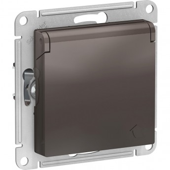 Розетка SCHNEIDER ELECTRIC ATLASDESIGN с заземлением, со шторками, с крышкой, механизм, мокко Розетка SCHNEIDER ELECTRIC ATLASDESIGN с заземлением, со шторками, с крышкой, механизм, мокко