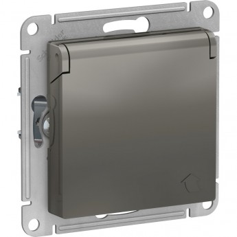 Розетка SCHNEIDER ELECTRIC ATLASDESIGN с заземлением, со шторками, с крышкой, механизм, сталь Розетка SCHNEIDER ELECTRIC ATLASDESIGN с заземлением, со шторками, с крышкой, механизм, сталь