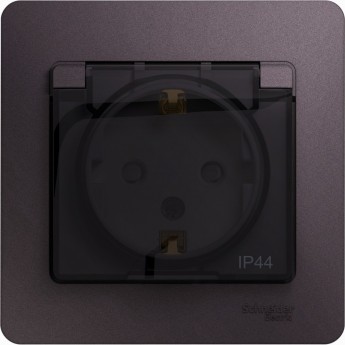 Розетка SCHNEIDER ELECTRIC GLOSSA с заземлением, IP44, со шторкой, с крышкой, в сборе, сиреневый туман