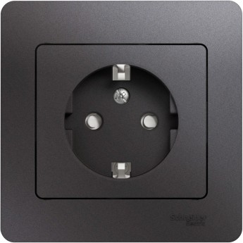 Розетка SCHNEIDER ELECTRIC GLOSSA с заземлением, со шторкой, в сборе, графит