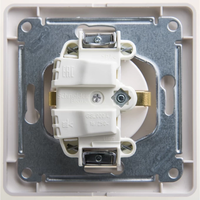 Розетка SCHNEIDER ELECTRIC GLOSSA с заземлением, со шторкой, в сборе, перламутр GSL000644