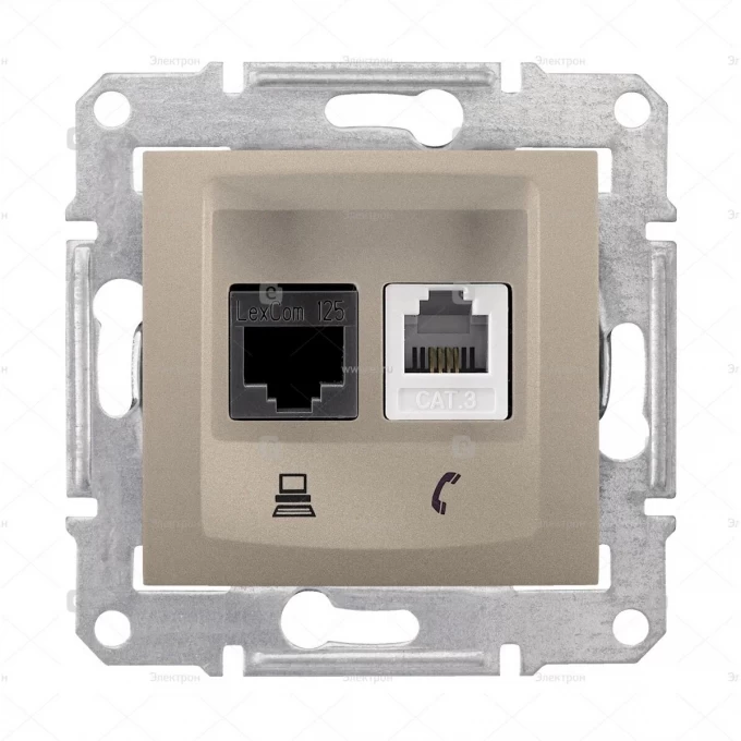 Розетка двойная компьютерная/телефонная SCHNEIDER ELECTRIC SEDNA RJ11+RJ45, кат.5е, неэкр. UTP, титан SDN5100168 Розетка двойная компьютерная/телефонная SCHNEIDER ELECTRIC SEDNA RJ11+RJ45, кат.5е, неэкр. UTP, титан SDN5100168