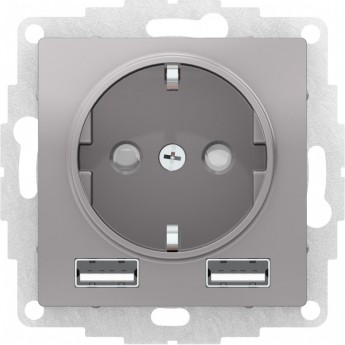 Силовая розетка SCHNEIDER ELECTRIC ATLASDESIGN 3-м СП 16А IP20 с 2-мя заряд. устройствами USB тип A+A 5В/2.4А 2х5В/1.2А механизм, алюм.